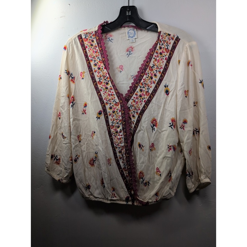 Blue Rain womens top size Small boho Floral deep v neck‎ line stretchy